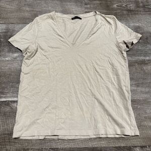 Zara Beige Short Sleeve Shirt V-Neck Size Large